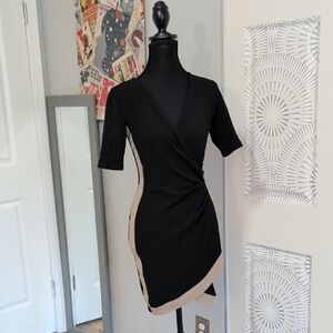 Almost Famous Asymmetrical Black and Tan Dress